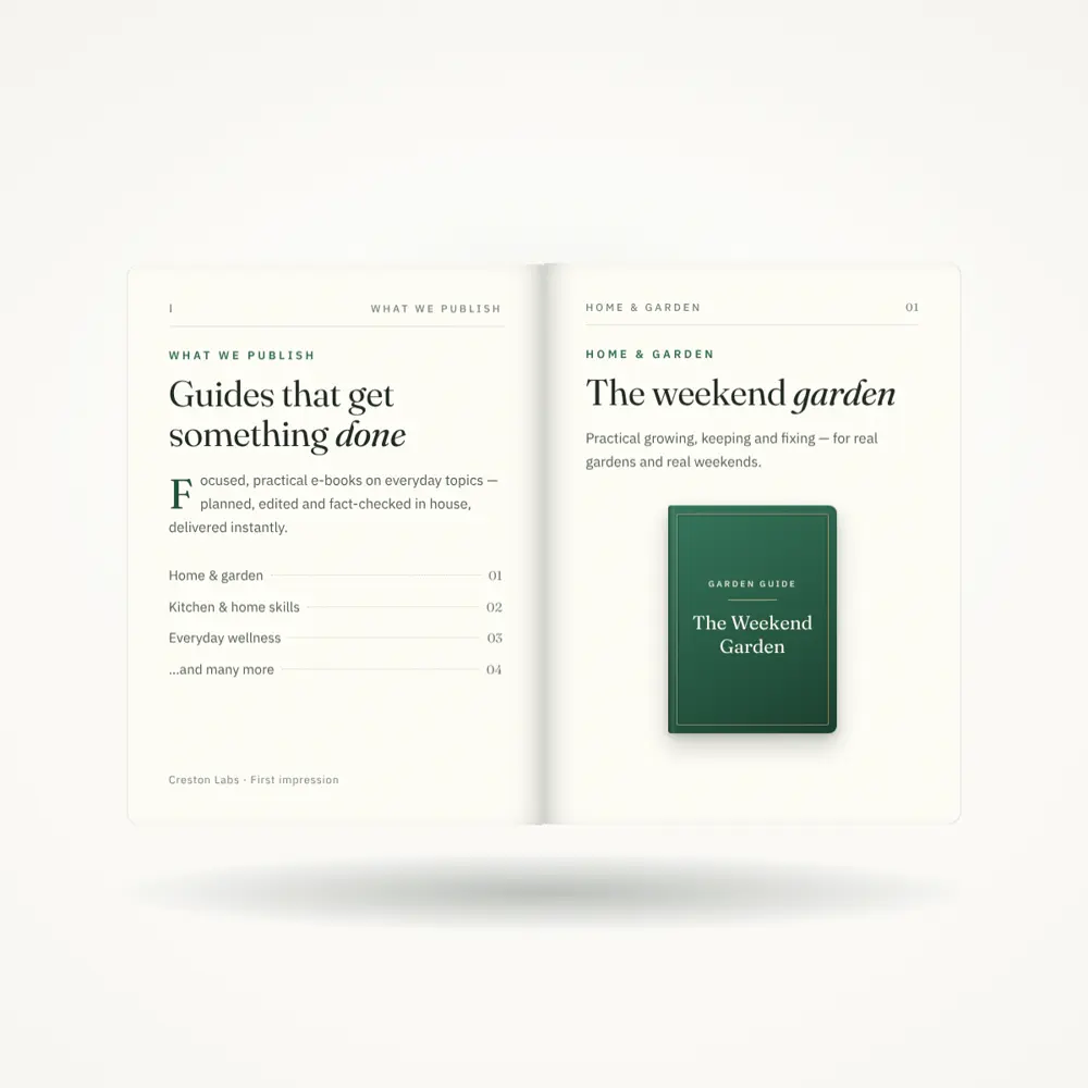 An open Creston Labs e-book showing a practical guide spread
